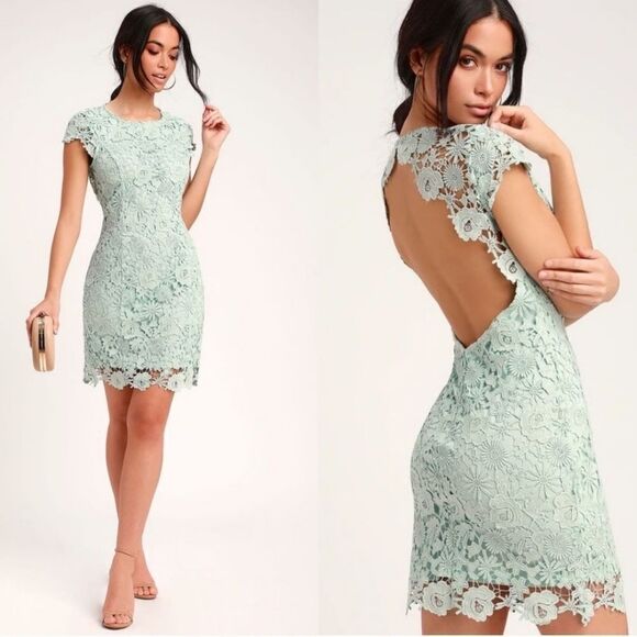 Lulu's Romance Language Sage Green Backless Lace Dress Size XL - Picture 1 of 11